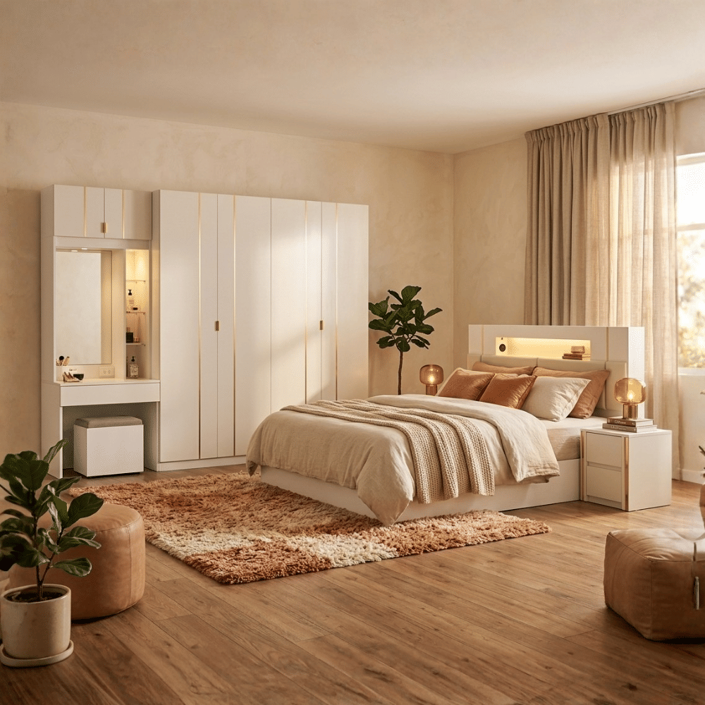 ชุดห้องนอน + ที่นอนสปริง 6 ฟุต WISDOM DESIGN FURNITURE รุ่น NOBEL สีขาว/กลอสซี่_4