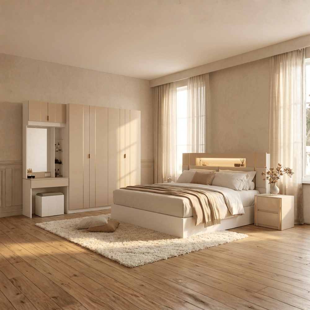 ชุดห้องนอน 5 ฟุต WISDOM DESIGN FURNITURE รุ่น NOBEL สีเบจ/กลอสซี่_4