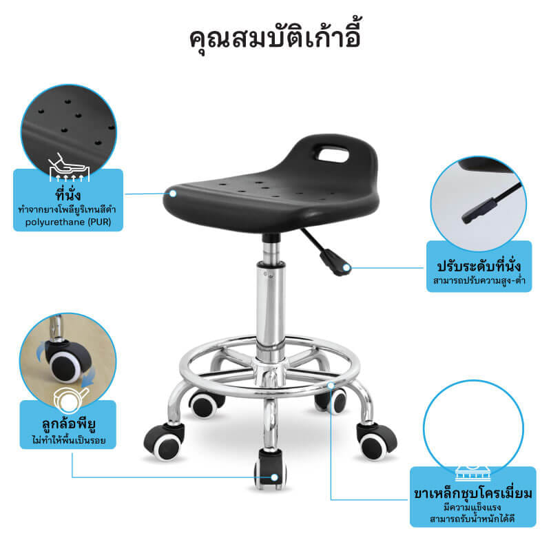 เก้าอี้บาร์ล้อเลื่อน NSBOFFICE รุ่น DETALL สีดำ ขาเหล็กชุบโครเมียม_3