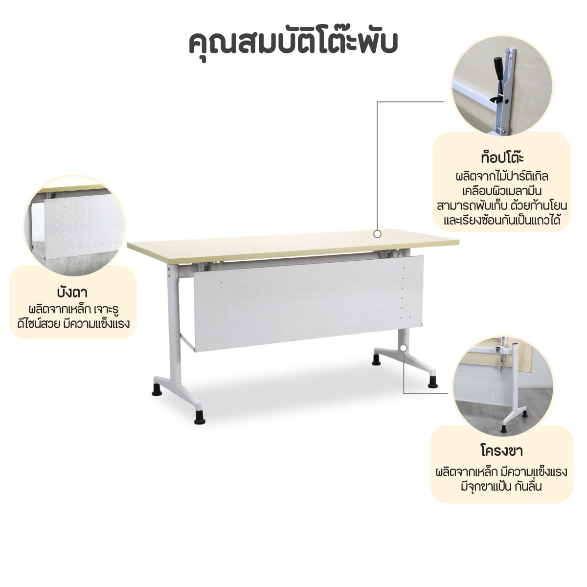โต๊ะทำงานพับได้ NSBOFFICE รุ่น NAOMI 120 CM. สีขาว
