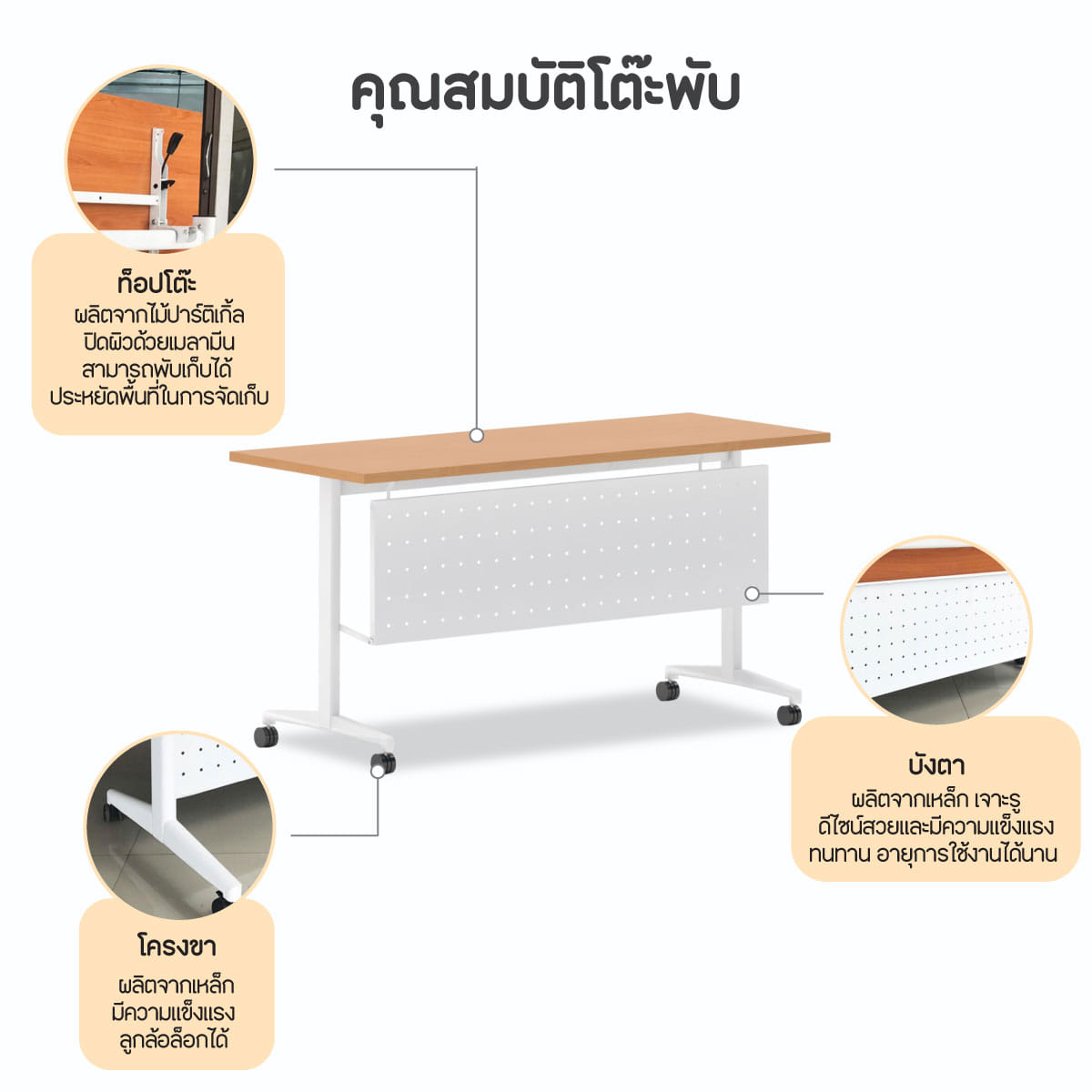 โต๊ะทำงาน NSBOFFICE รุ่น WEAVING 150 CM. พับได้ ล้อเลื่อน