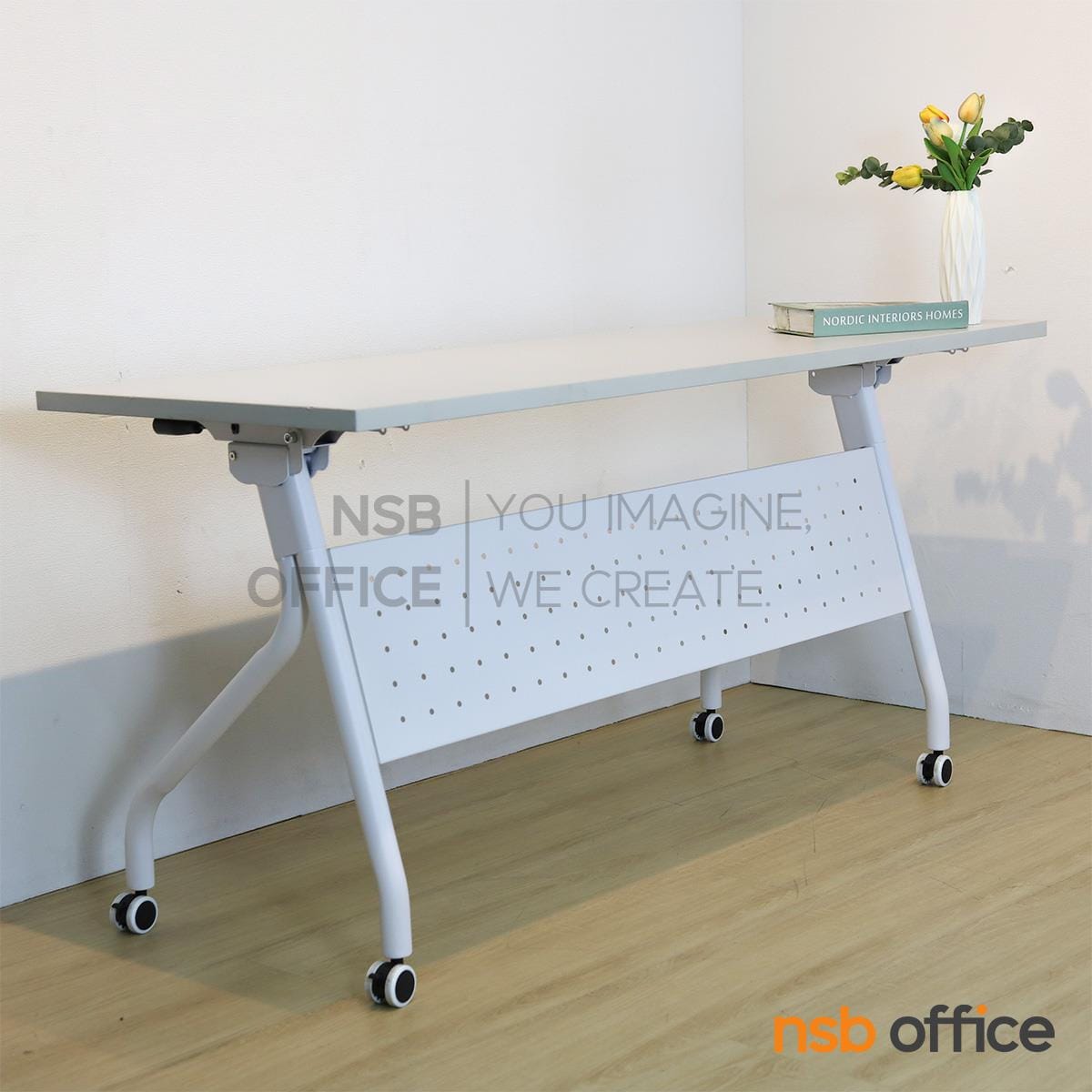 โต๊ะทำงาน NSBOFFICE รุ่น SNIPSY 150 ซม. สีขาว พับได้ ล้อเลื่อน_1