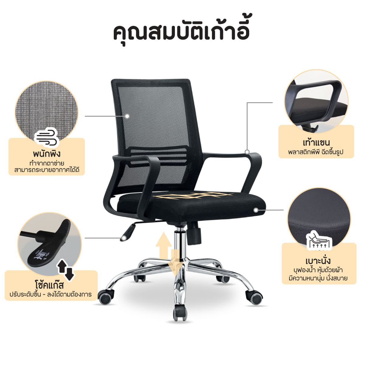 เก้าอี้สำนักงาน NSBOFFICE รุ่น VISENYA ขาเหล็กชุบโครเมียม สีดำ_4