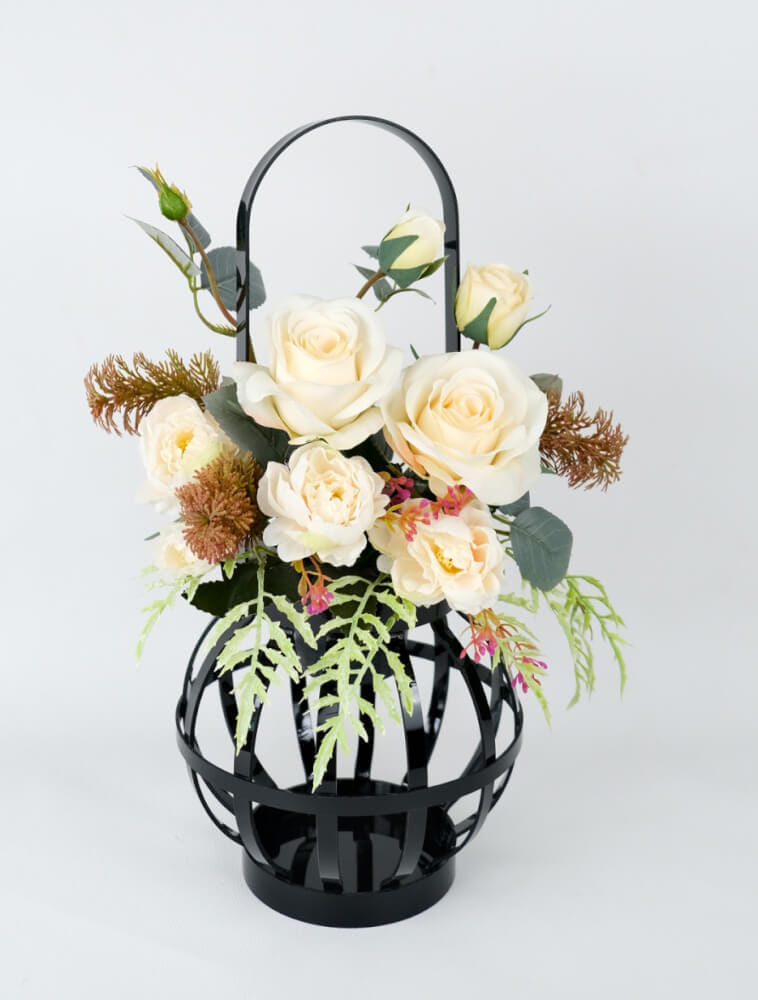 ดอกกุหลาบประดิษฐ์ผ้าในแจกัน JGLORYFLOWER สีครีม_0