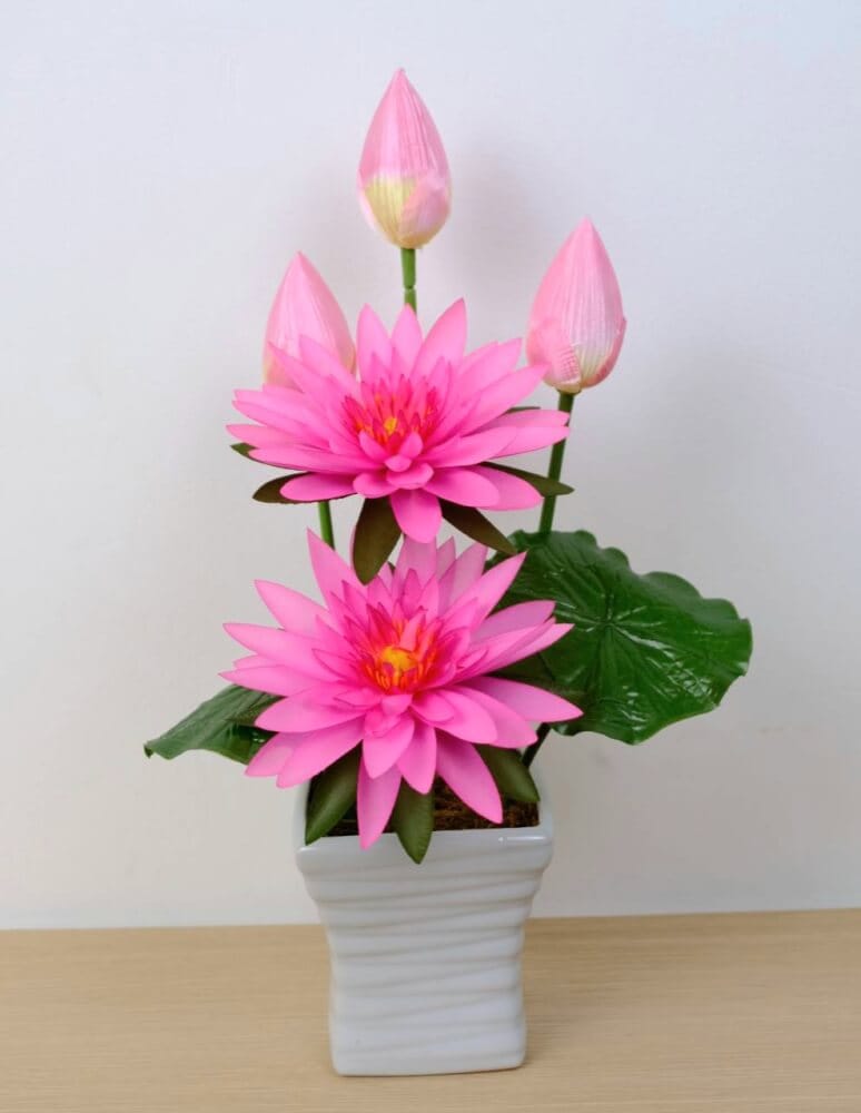 ดอกบัวประดิษฐ์ผ้าในแจกัน  JGLORYFLOWER  สีชมพู_1