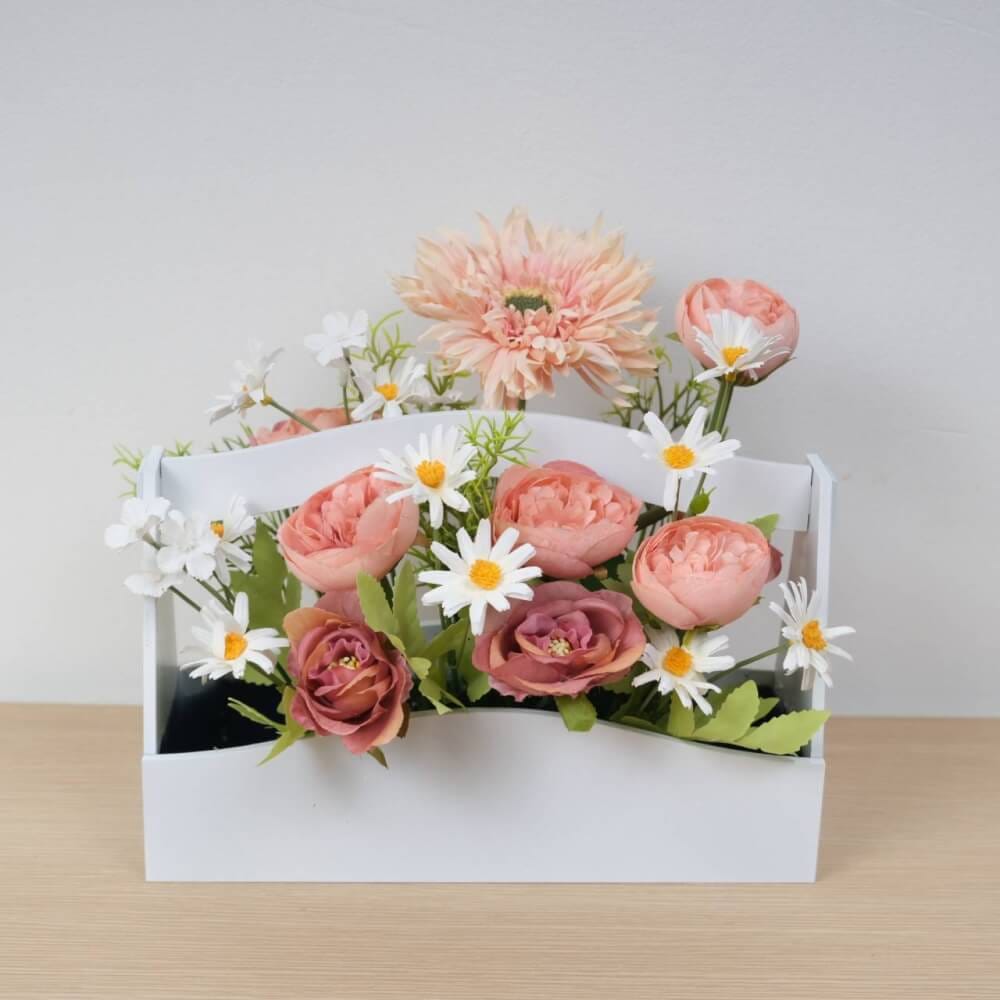 ดอกกุหลาบประดิษฐ์ผ้าในแจกัน  JGLORYFLOWER  สีโอรส_1
