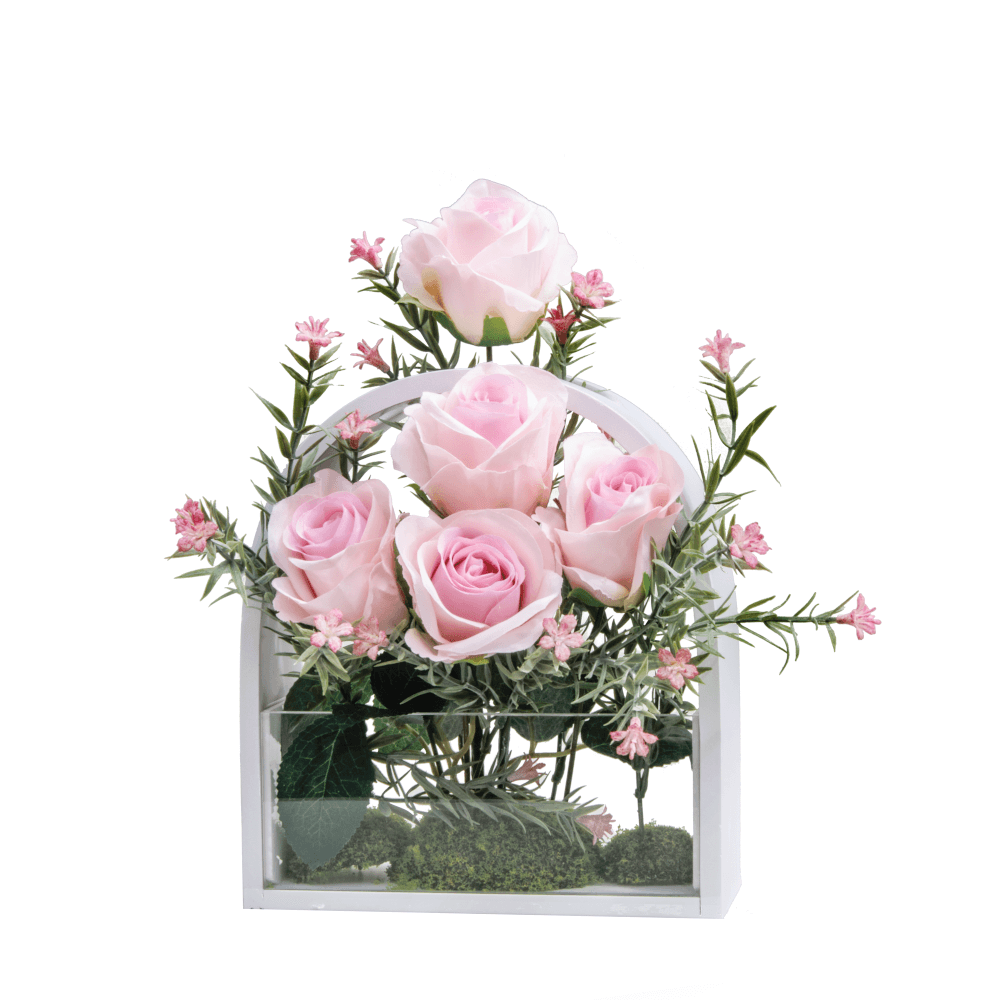 ดอกกุหลาบประดิษฐ์ผ้า จัดในแจกัน JGLORYFLOWER สีชมพู_2