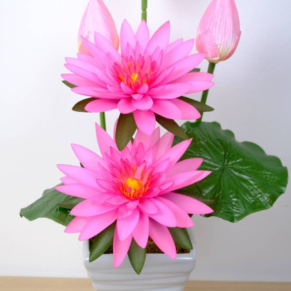 ดอกบัวประดิษฐ์ผ้าในแจกัน  JGLORYFLOWER  สีชมพู_2