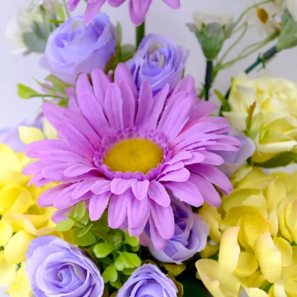 ดอกเยอบีร่าประดิษฐ์ผ้าในแจกัน  JGLORYFLOWER  สีม่วง/เหลือง_2