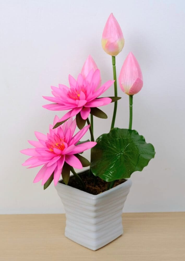 ดอกบัวประดิษฐ์ผ้าในแจกัน  JGLORYFLOWER  สีชมพู_4