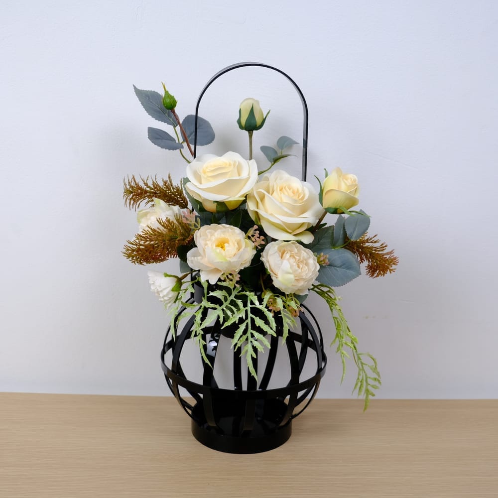 ดอกกุหลาบประดิษฐ์ผ้าในแจกัน JGLORYFLOWER สีครีม