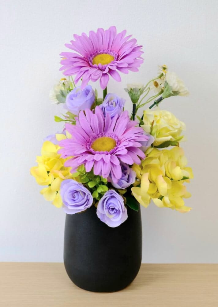 ดอกเยอบีร่าประดิษฐ์ผ้าในแจกัน  JGLORYFLOWER  สีม่วง/เหลือง_6