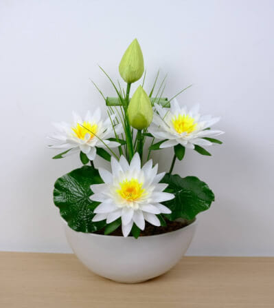 ดอกบัวสายประดิษฐ์ผ้าในแจกัน JGLORYFLOWER  สีขาว_1