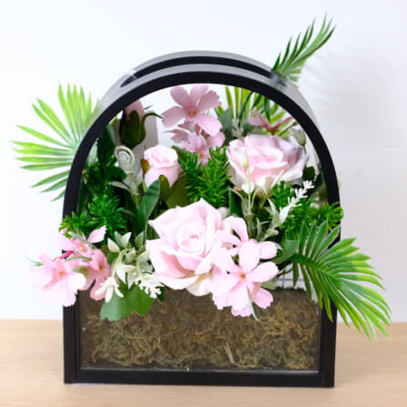 ดอกกุหลาบประดิษฐ์ผ้าในแจกัน  JGLORYFLOWER  สีชมพู_1