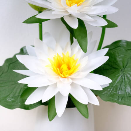 ดอกบัวประดิษฐ์ผ้าในแจกัน  JGLORYFLOWER  สีขาว แจกันเซรามิกทรงกลม_2