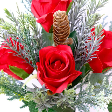 ดอกกุหลาบประดิษฐ์ผ้าในแจกัน  JGLORYFLOWER  แจกันเส้นเหล็กดัดขาว กุหลาบสีแดง_4