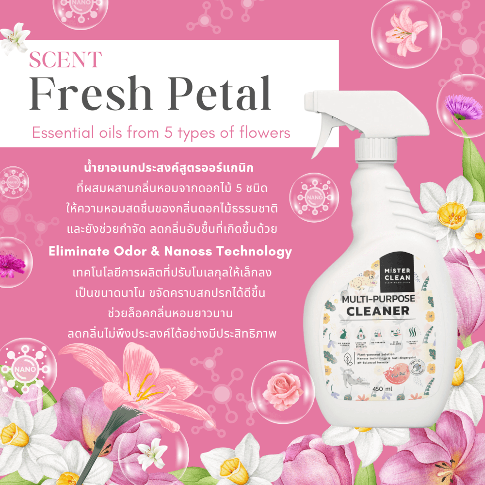น้ำยาทำความสะอาดอเนกประสงค์ MISTER CLEAN MULTI-PURPOSE CLEANER สูตร PLANT-POWERED ไม่ทำลายพื้นผิว ไม่ก่อให้เกิดอาการแพ้_8