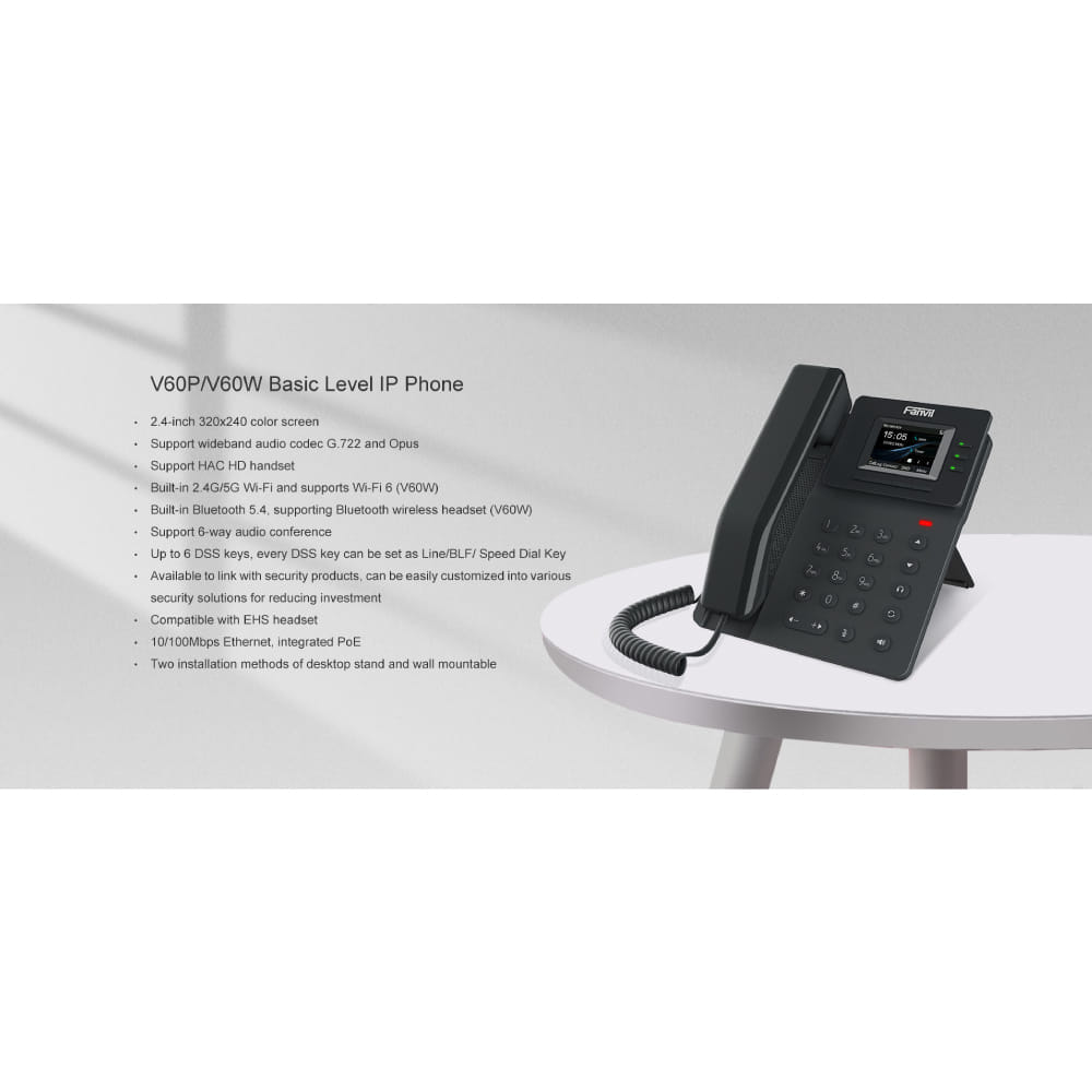 โทรศัพท์สำนักงาน FANVIL FNV-V60W สีดำ (BASIC-LEVEL IP PHONE)