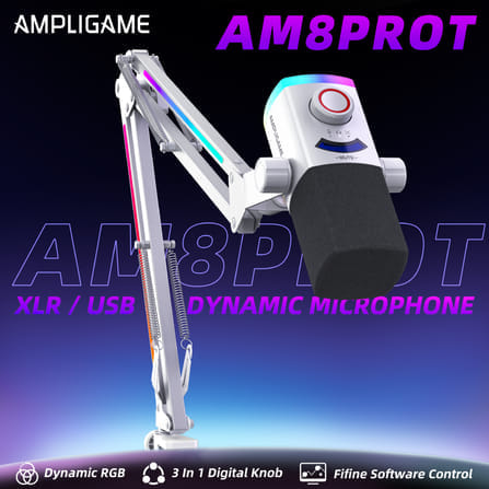 ไมโครโฟนไดนามิก FIFINE AM8PROT DYNAMIC MIC WITH BOOM ARM สีขาว_2