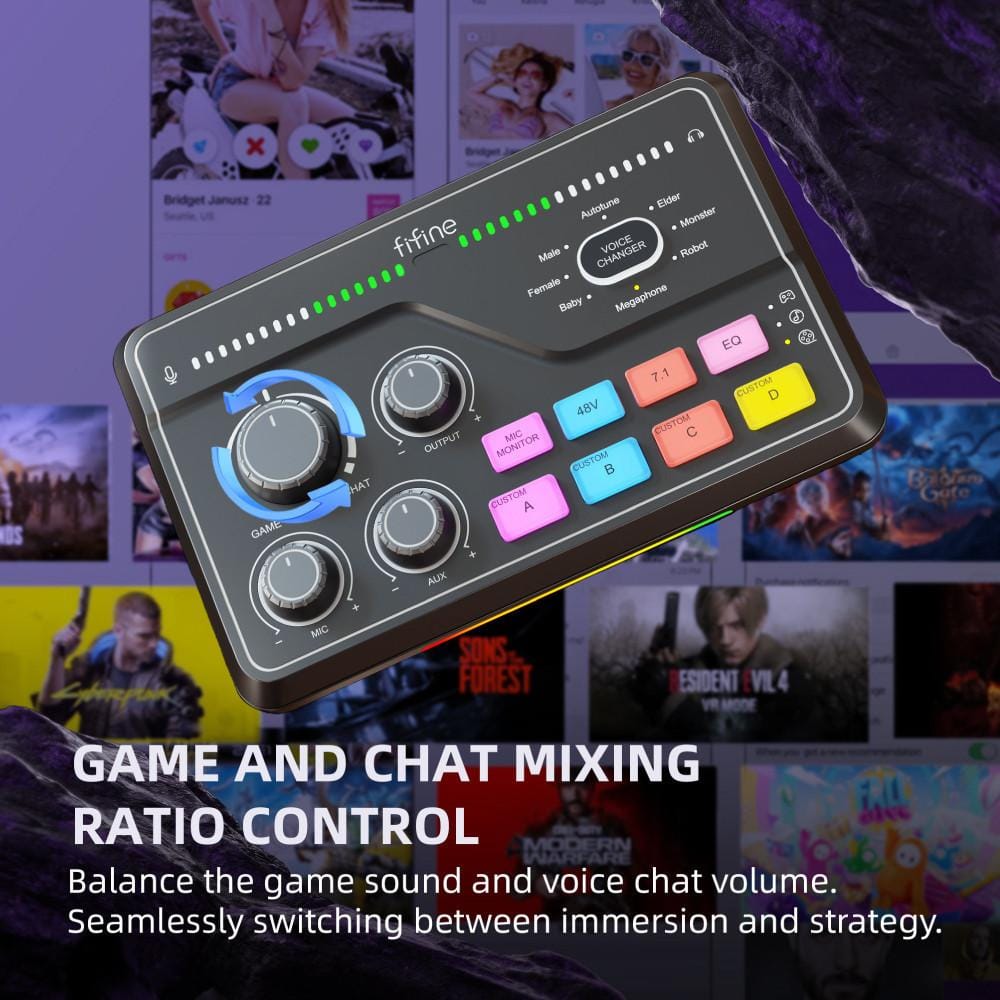 มิกเซอร์ FIFINE SC8 GAMING AUDIO MIXER สีดำ สำหรับสตรีมมิ่ง_2