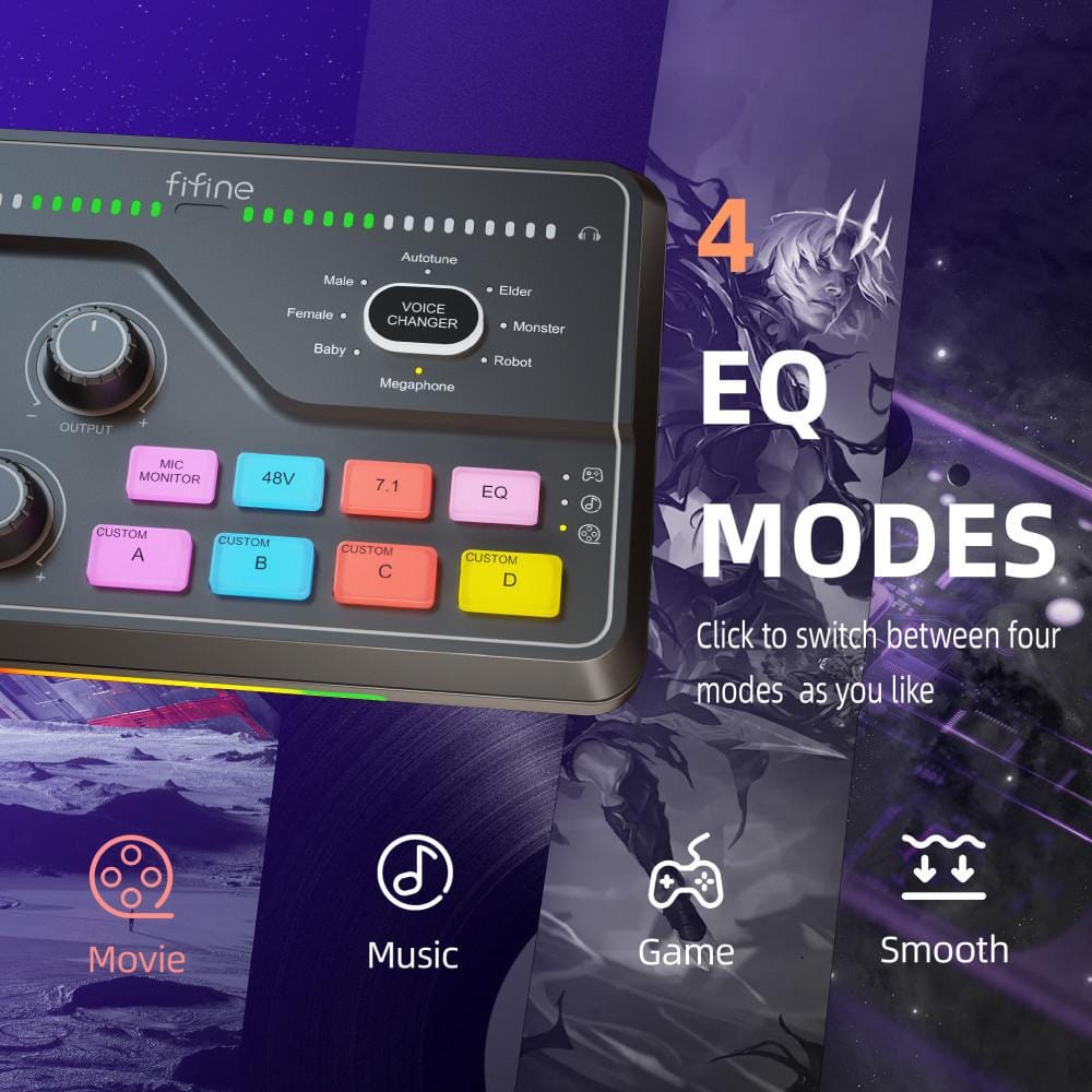 มิกเซอร์ FIFINE SC8 GAMING AUDIO MIXER สีดำ สำหรับสตรีมมิ่ง_5