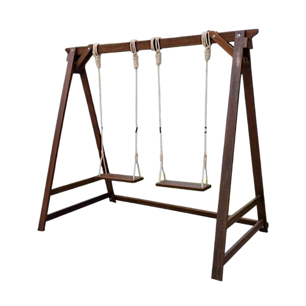 ชิงช้าไม้ 2 ที่นั่ง WINAIFURNITURE สีไม้ 200 ซม. หลังคาระแนงไม้ เชือกแขวน_2