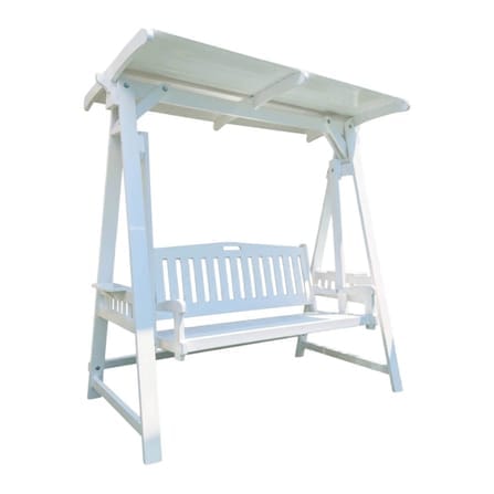 ชิงช้า 3 ที่นั่ง WINAIFURNITURE สีขาว 200 CM หลังคาระแนงไม้ แขนหิ้วไม้_0