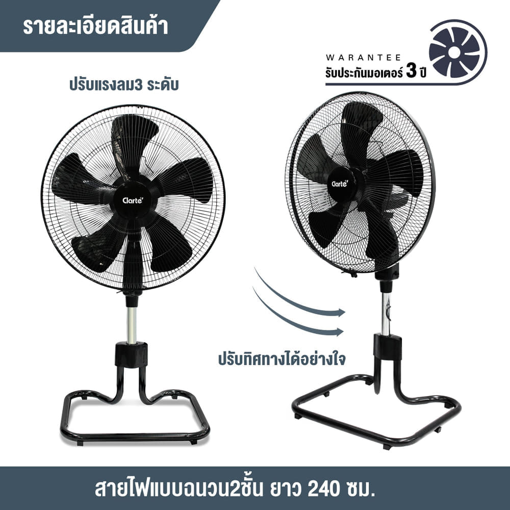 พัดลมตั้งพื้นอุตสาหกรรม 20 นิ้ว CLARTE' 5ใบพัด รุ่น CTTF-202_8