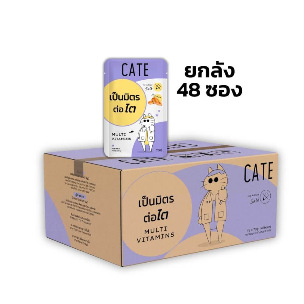 อาหารเปียกแมว CATE รสไก่ ในซอฟท์เจลลี่ สูตรเป็นมิตรต่อไต มีวิตามินรวม (ยกลัง 48 ซอง 70G.)_0