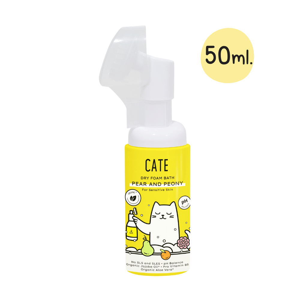 แชมพูโฟมอาบน้ำแห้งออแกนิก CATE กลิ่นแพร์และพิโอนี FOOD GRADE สูตรอ่อนโยน 50 ML.