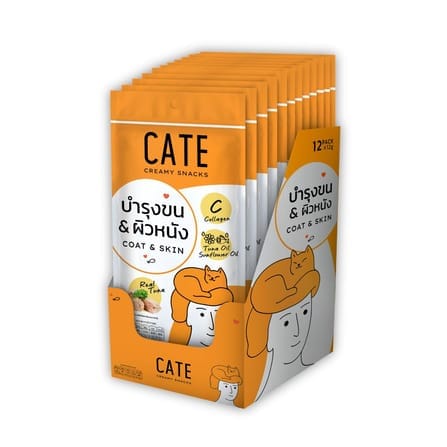 ขนมแมวเลีย CATE รสทูน่าผสมคอลลาเจน สูตรบำรุงผิวหนังและเส้นขน 12 กรัม (ยกโหล 12 แพ็ค 48 ชิ้น)_0