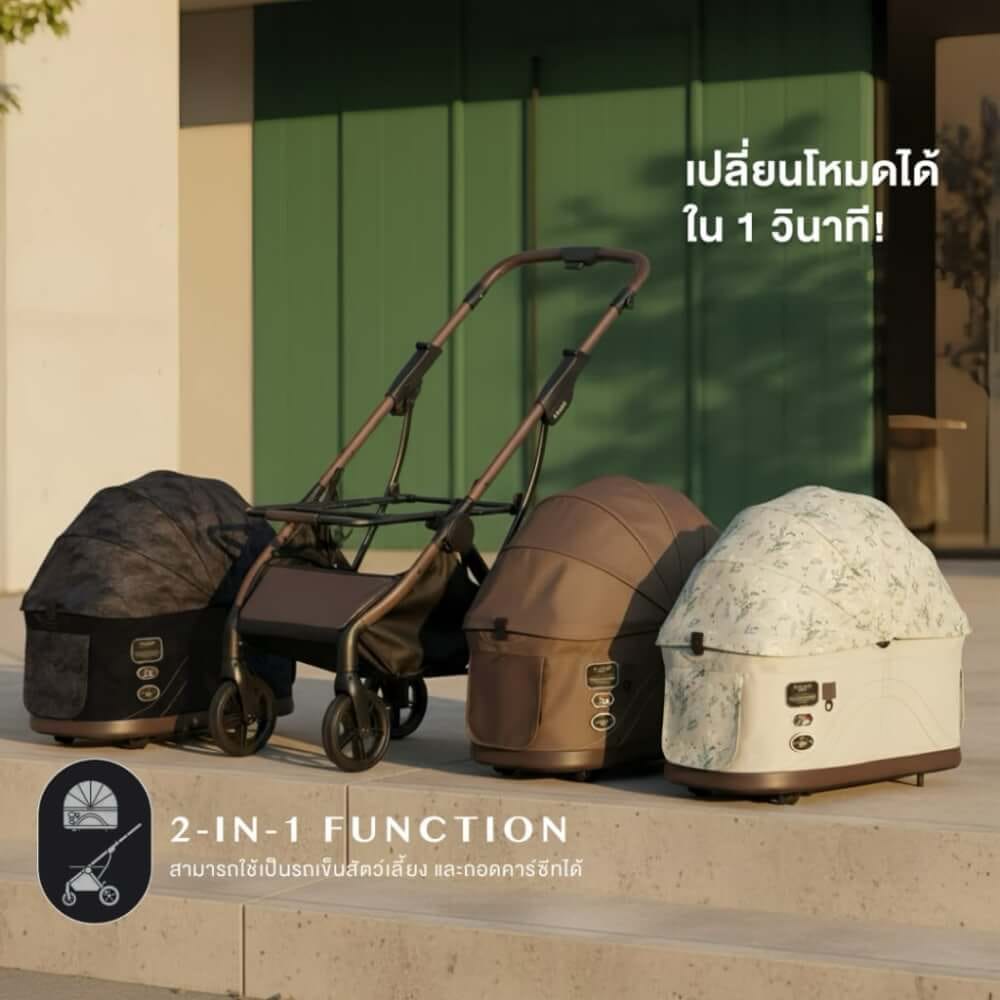 รถเข็นสัตว์เลี้ยง 2 IN 1 FIKAGO รุ่น TOGGLE สี BLOSSOM GROVE (ถอดคาร์ชีทและพับได้)