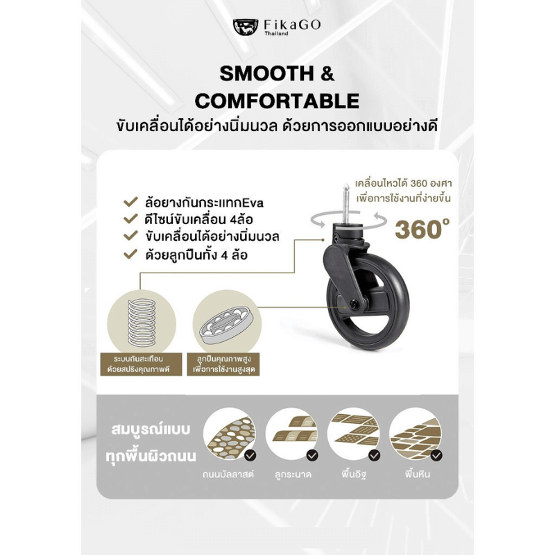รถเข็นสัตว์เลี้ยงพับได้ FIKAGO รุ่น NEW FREE TO GO สีเบจ (รุ่นเบาที่สุด)