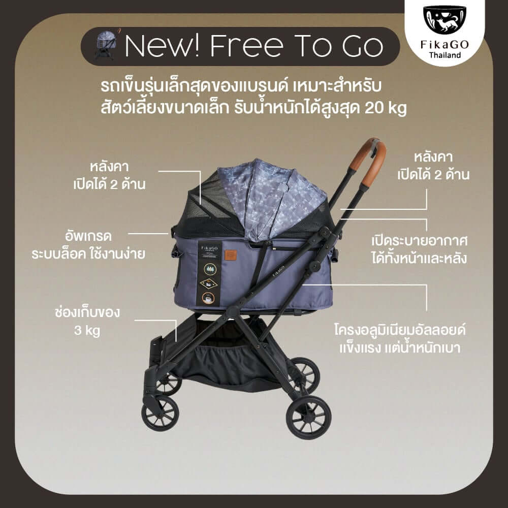 รถเข็นสัตว์เลี้ยงพับได้ FIKAGO รุ่น NEW FREE TO GO สีน้ำเงิน (รุ่นเบาที่สุด)_4