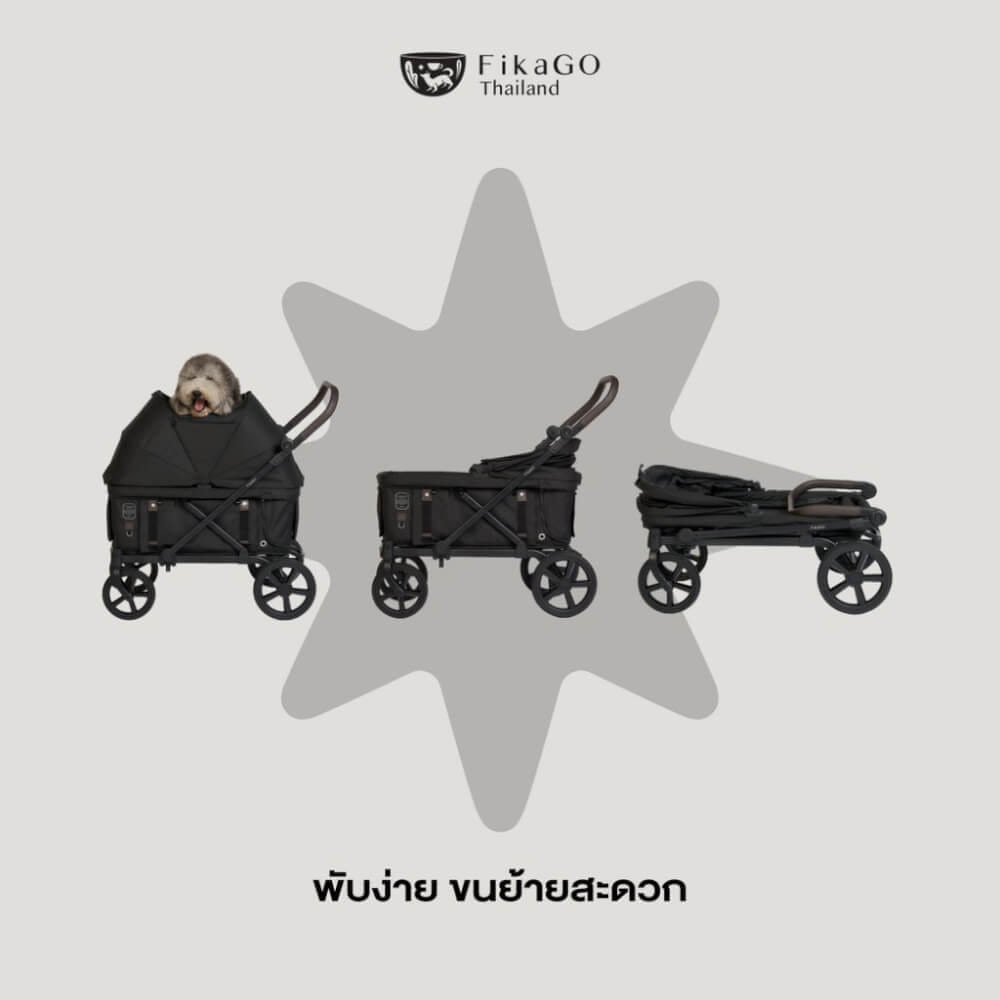รถเข็นสัตว์เลี้ยง FIKAGO รุ่น KROSS สีดำ รองรับน้ำหนักได้ถึง 100 KG. (รุ่นใหญ่ที่สุด)_2