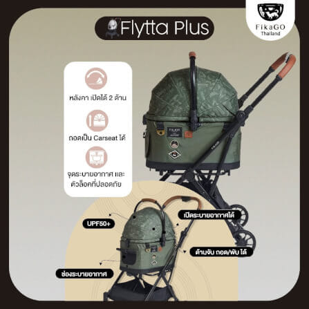รถเข็นสัตว์เลี้ยง FIKAGO รุ่น FLYTTA PLUS สีเทา (ถอดคาร์ชีทได้)_1