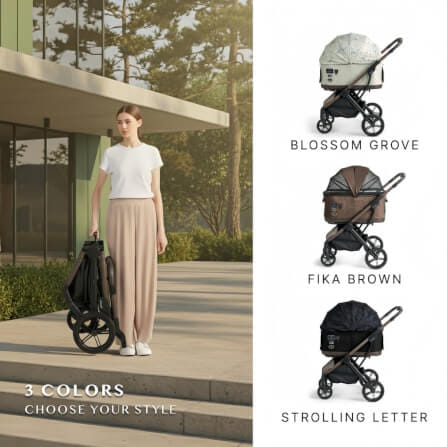 รถเข็นสัตว์เลี้ยง 2 IN 1 FIKAGO รุ่น TOGGLE สี BLOSSOM GROVE (ถอดคาร์ชีทและพับได้)_4