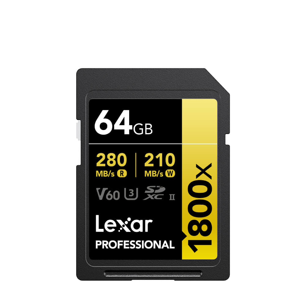 การ์ดหน่วยความจำ เอสดีการ์ด LEXAR SD1800X 64GB UHS-II U3 V60 SD CARD FULL-HD 3D 4K RW280/210MB/S (LSD1800064G) GOLD SERIES_0