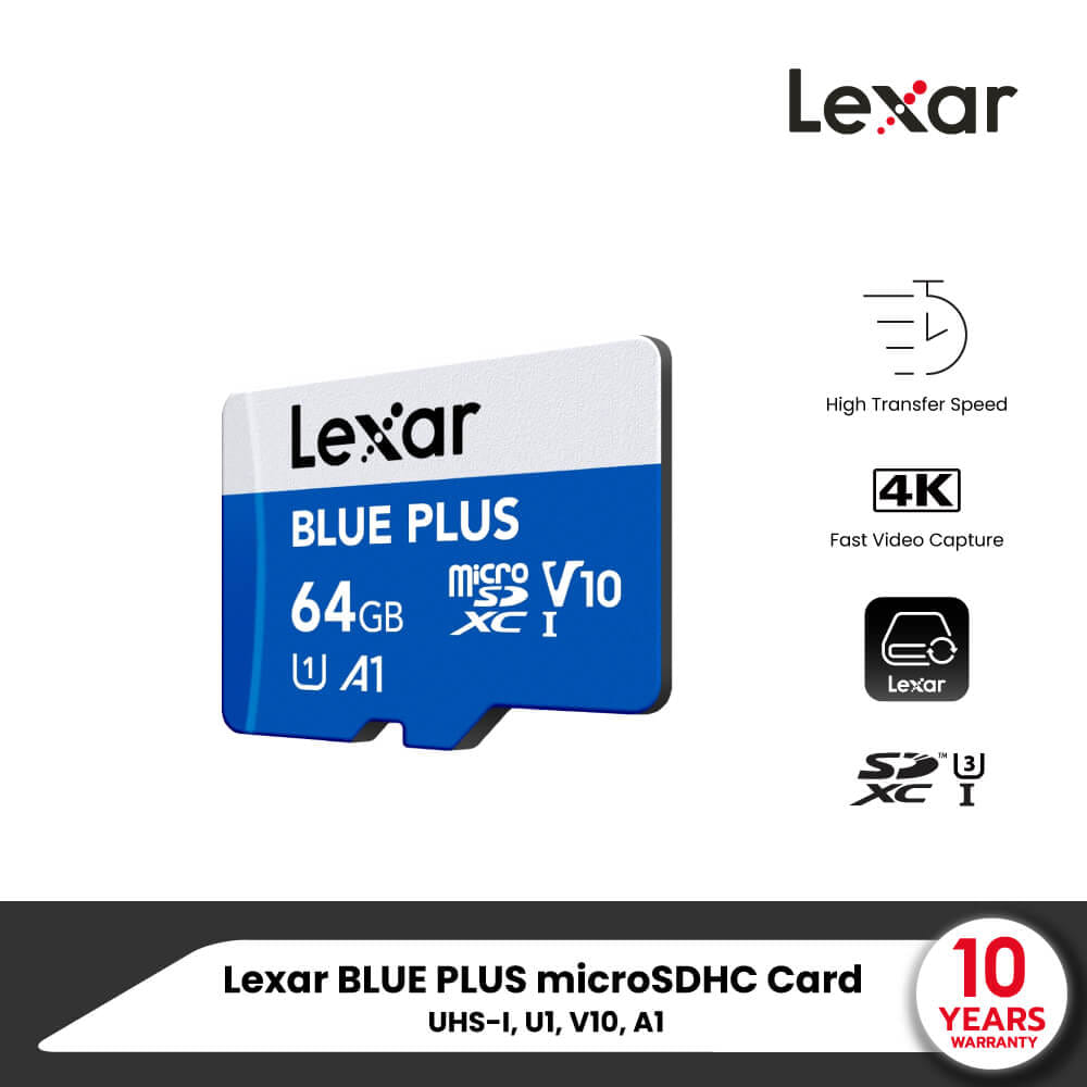 การ์ดหน่วยความจำ ไมโครเอสดีการ์ด LEXAR MICROSD CARD BLUE PLUS 64GB R100MB/S1 (LMSBLPL064G-BNANG) FOR SMARTPHONES TABLETS ACTION CAMERA_8