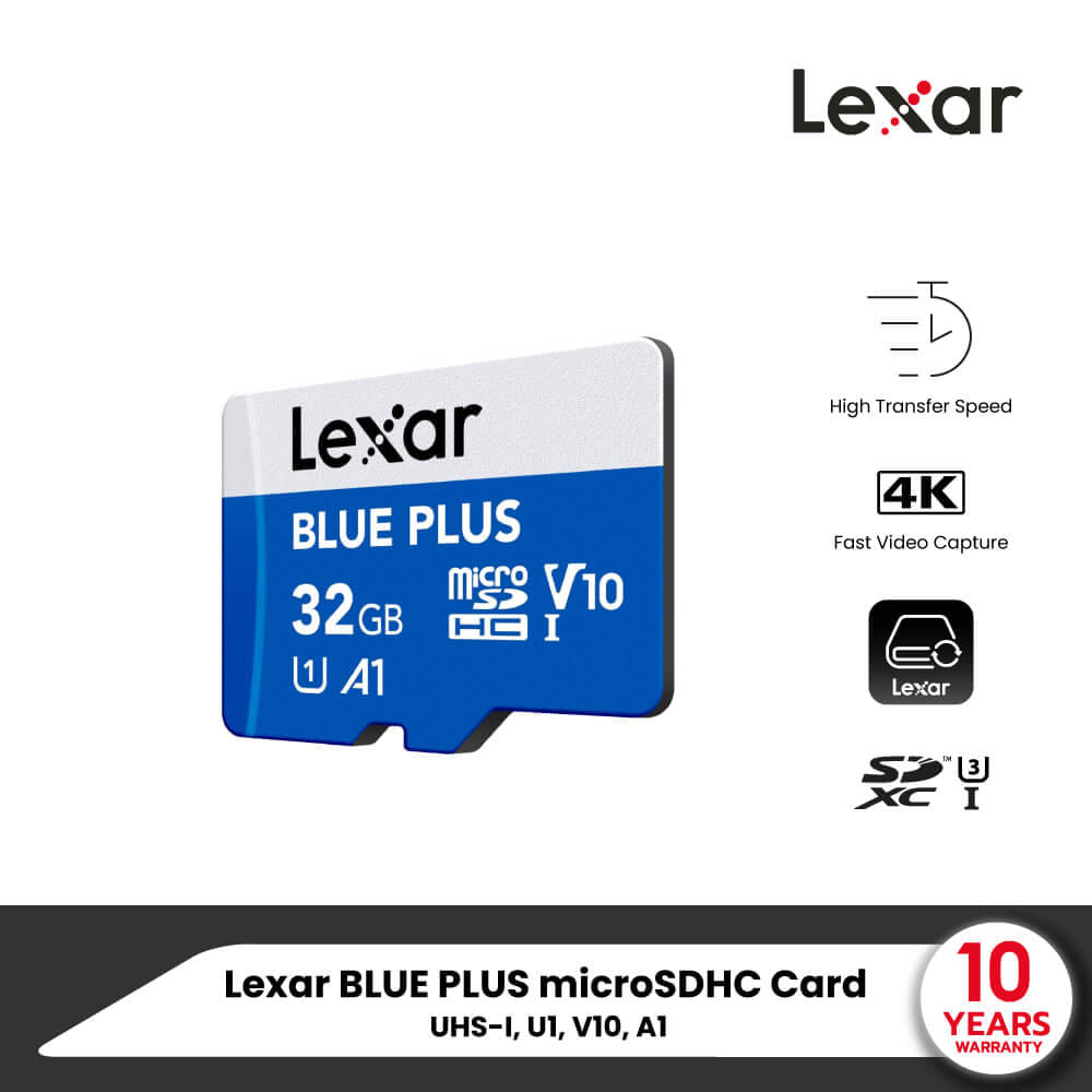 การ์ดหน่วยความจำ ไมโครเอสดีการ์ด LEXAR MICROSD CARD BLUE PLUS 32GB R100MB/S1 (LMSBLPL032G-BNANG) FOR SMARTPHONES, TABLETS ACTION CAMERA_9