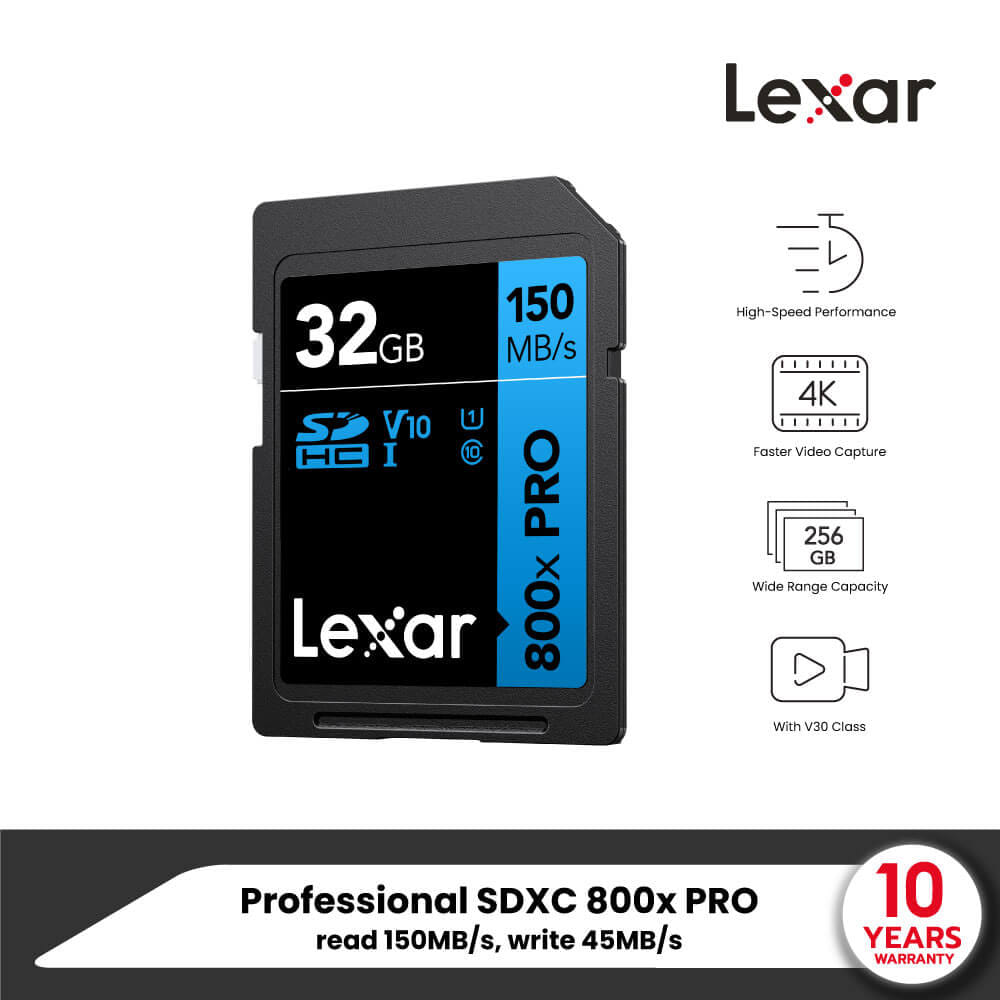 การ์ดหน่วยความจำ เอสดีการ์ด LEXAR 800XPRO 32GB SD CARD BLUE SERIES FULL-HD 4K RW150/45MB/S (LSD0800P032G-BNNNG)_8