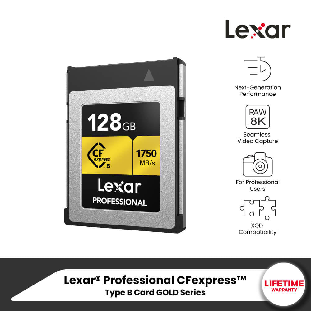 การ์ดหน่วยความจำ ซีเอฟเอ็กเพรสการ์ด LEXAR CFEXPRESS TYPE B 128GB VPG400 RAW 8K RW1900/1500MB/S (LCXEXPR128G) GOLD SERIES_6