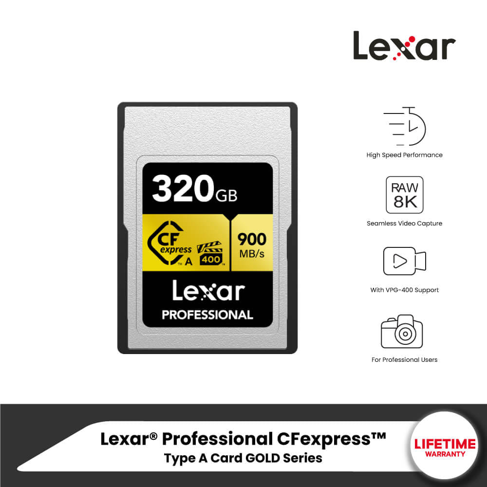 การ์ดหน่วยความจำ ซีเอฟเอ็กเพรสการ์ด LEXAR CFEXPRESS TYPE A 320GB VPG400 RAW 8K RW900/800MB/S (LCAGOLD320G)_6