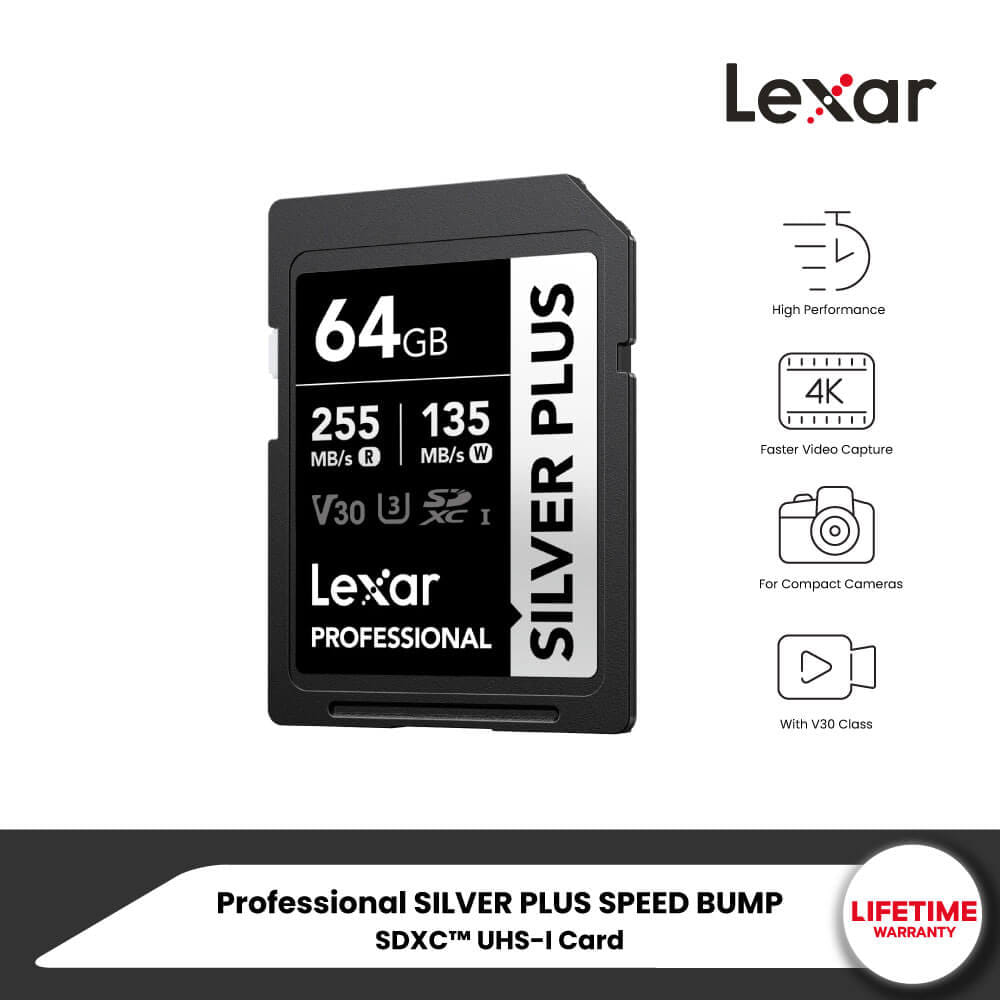 การ์ดหน่วยความจำ เอสดีการ์ด LEXAR SILVER PLUS 64GB UHS-I U3 V30 SD CARD FULL-HD 3D 4K RW205/100MB/S (LSDSIPL064G)_6