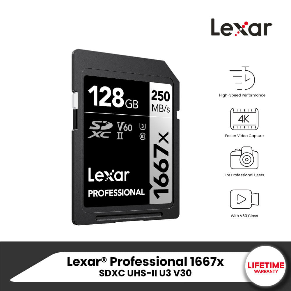 การ์ดหน่วยความจำ เอสดีการ์ด LEXAR SD1667X 128GB UHS-II U3 V60 SD CARD FULL-HD 3D 4K RW250/120MB/S (LSD128CB1667)_8
