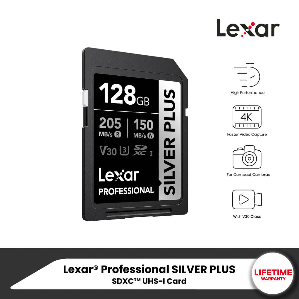 การ์ดหน่วยความจำ เอสดีการ์ด LEXAR SILVER PLUS 128GB UHS-I U3 V30 SD CARD FULL-HD 3D 4K RW205/150MB/S (LSDSIPL128G) เมมโมรี่การ์ด_6