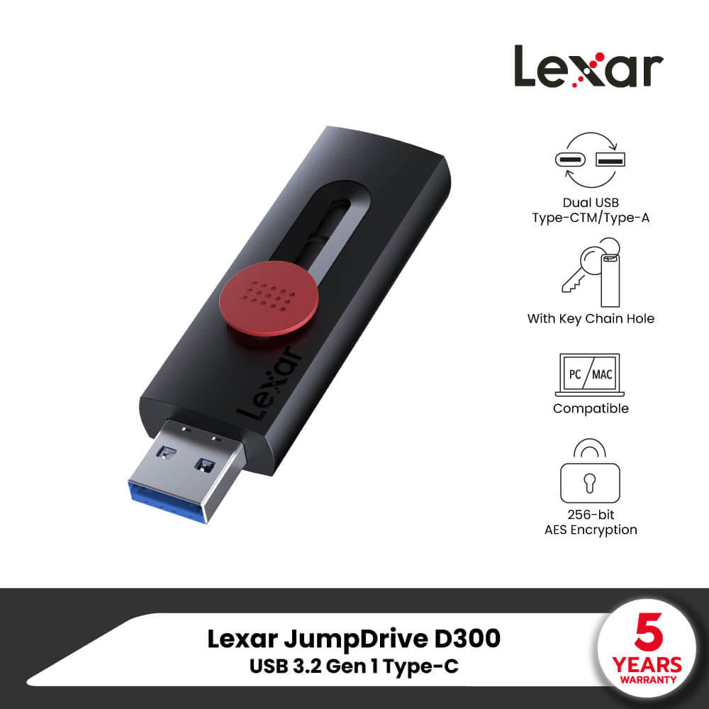 แฟลชไดรฟ์ Lexar JumpDrive Dual Drive D300 128GB USB 3.2 Gen 1 Type-C