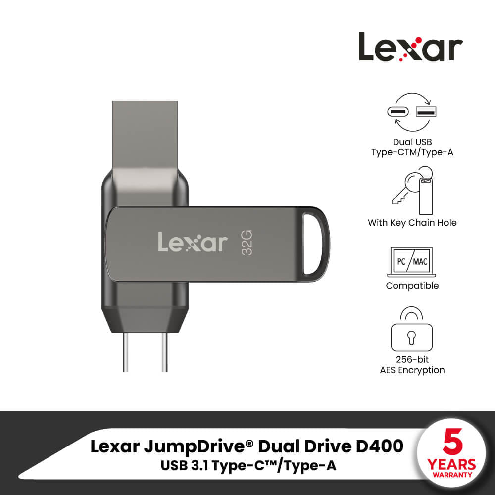 แฟลชไดรฟ์ Lexar D400 32GB Dual USB Type-C/A USB 3.1 2-in-1