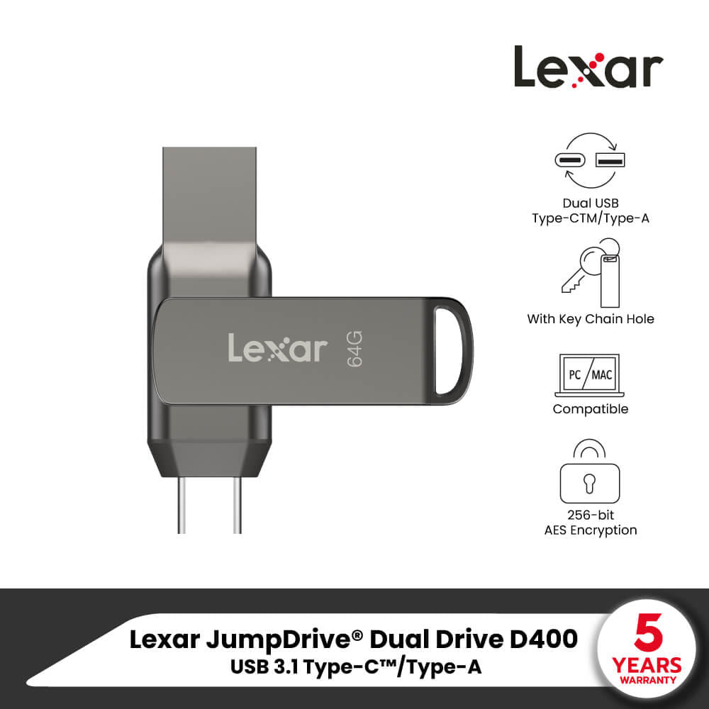 แฟลชไดรฟ์ Lexar D400 64GB Dual USB Type-C/A USB 3.1 2-in-1