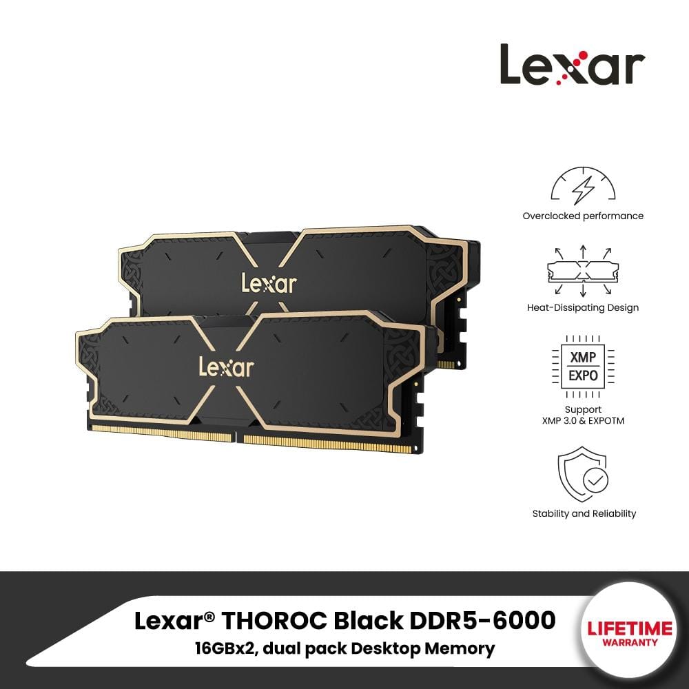 แรมพีซี LEXAR THOR OC BLACK DDR5 6000 U-DIMM 16GBX2 DUAL PACK (LD5U16G60C38LG)_8
